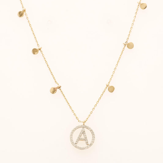 Diamond Initial Disc Necklace in 14K Gold