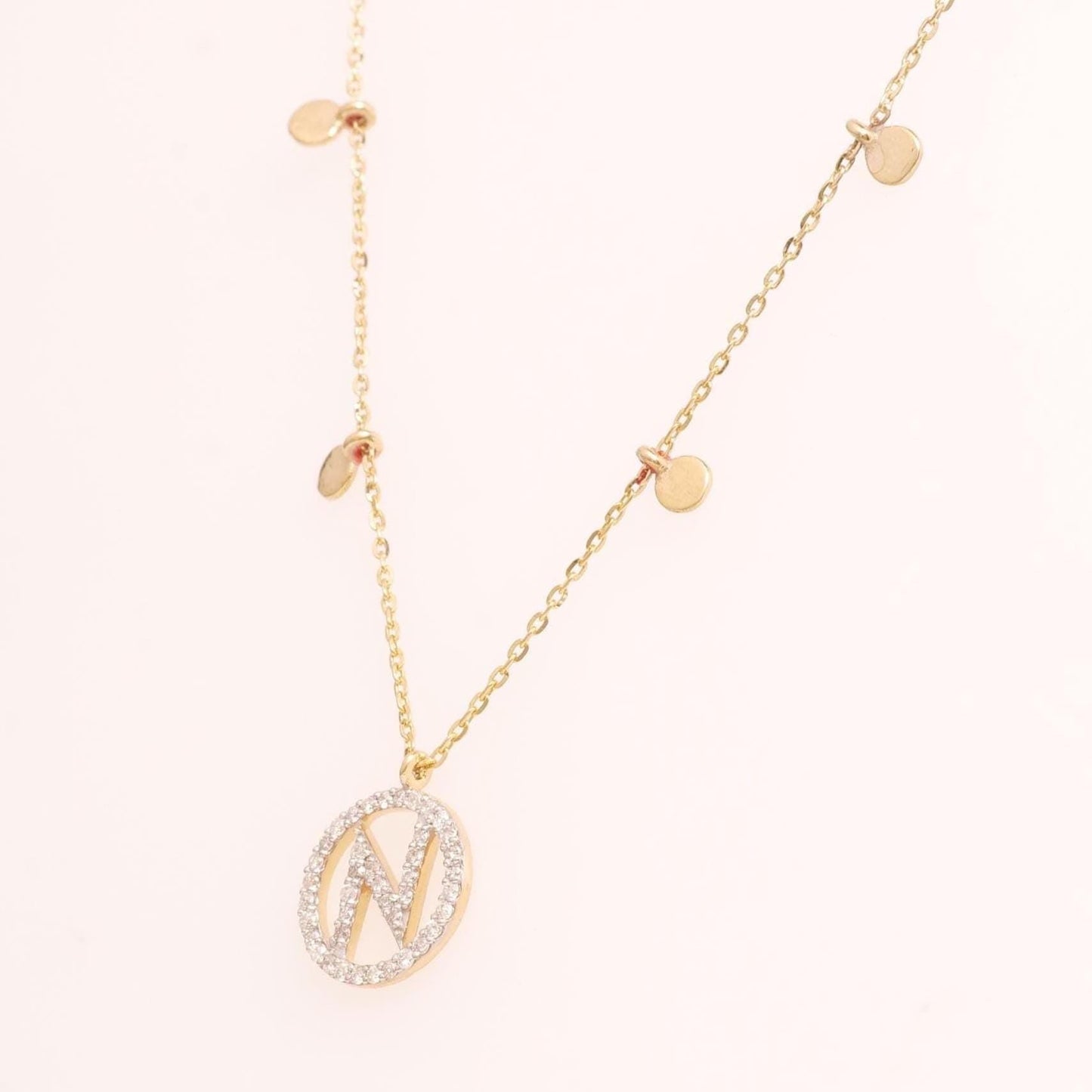 Diamond Initial Disc Necklace in 14K Gold