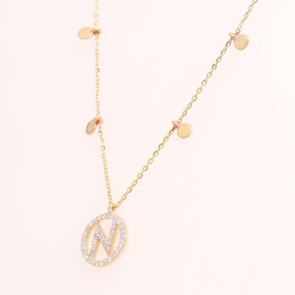 Diamond Initial Disc Necklace in 14K Gold