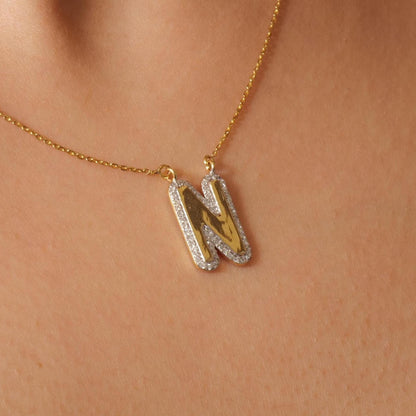 Personalized Initial Halo Diamond Necklace