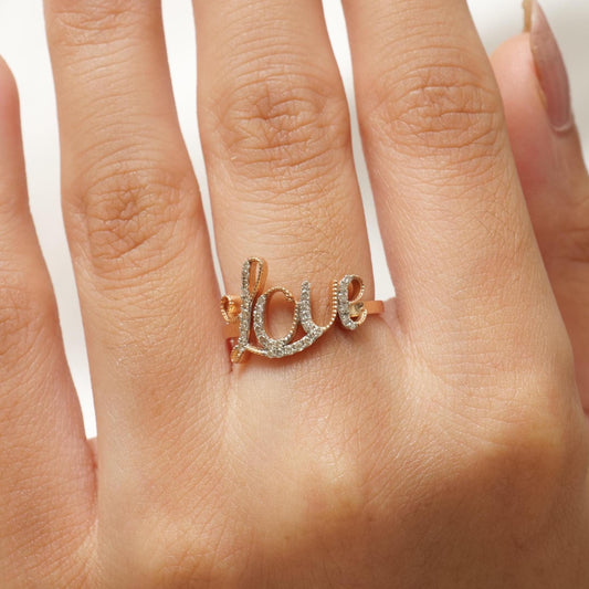 14kt Love Script Diamond Ring
