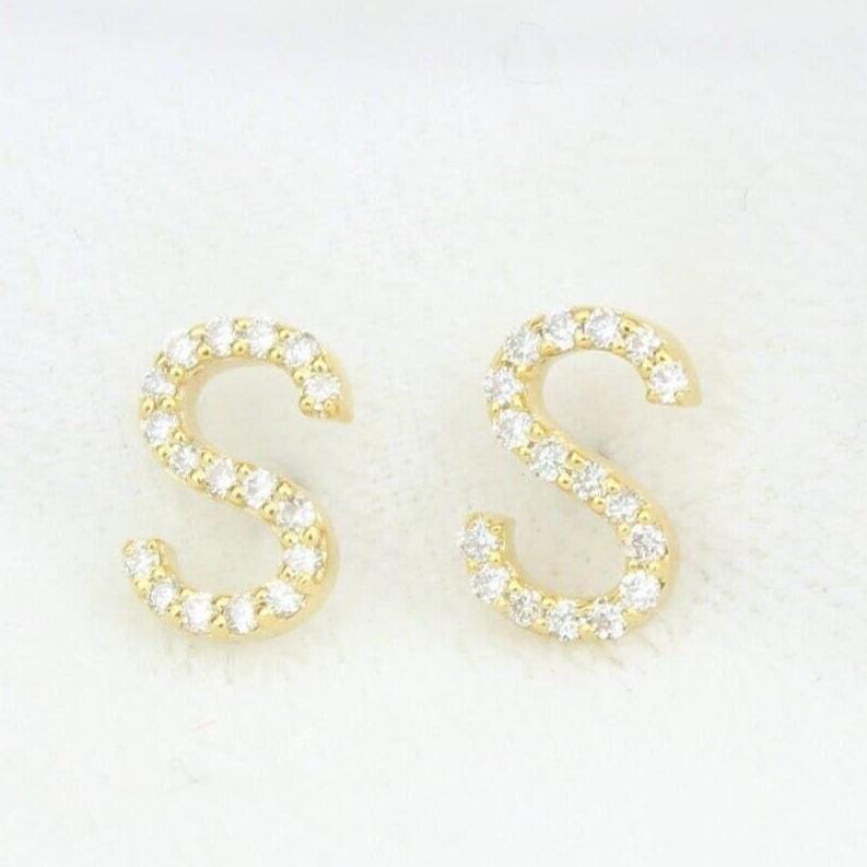 S Initial Diamond Stud Earrings