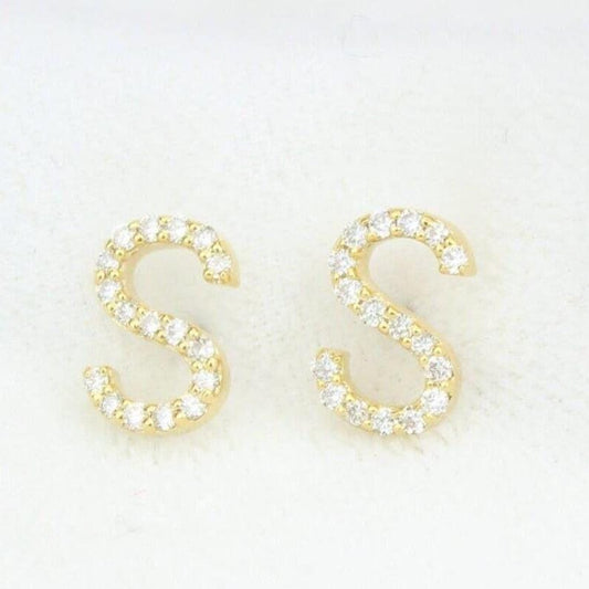 S Initial Diamond Stud Earrings