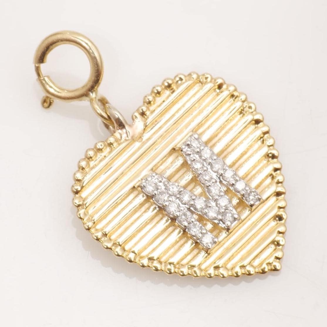 Ribbed Heart Initial Diamond Charm