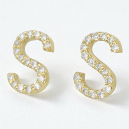 S Initial Diamond Stud Earrings