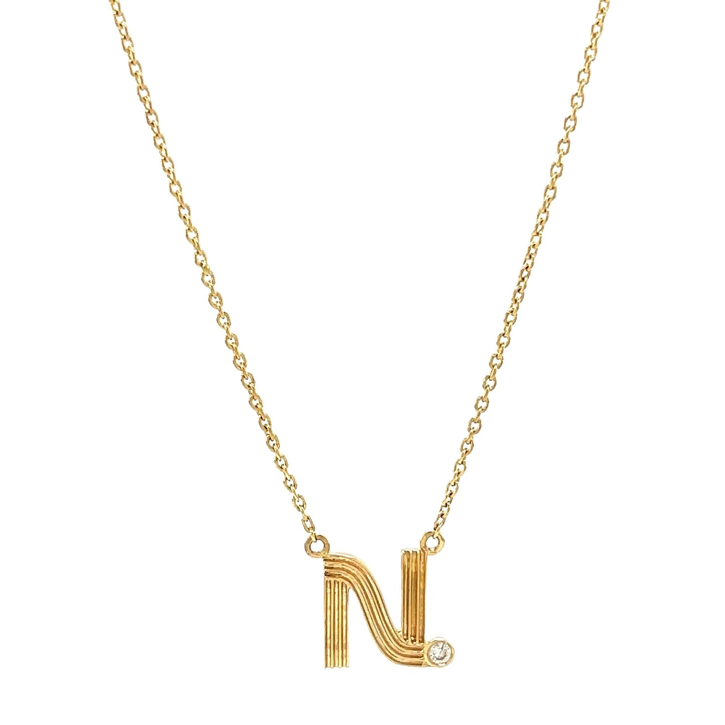Ribbed Initial Diamond Necklace