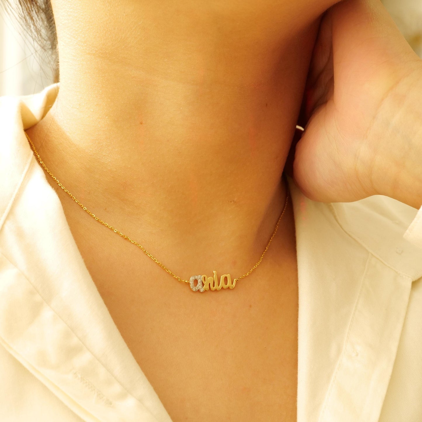 Initial Script Name Diamond Necklace