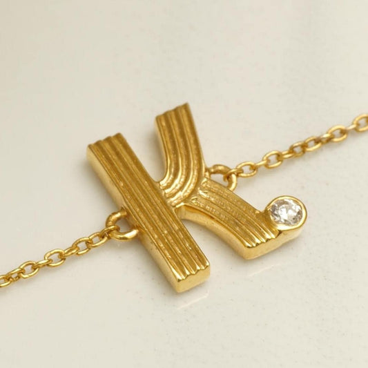 Ribbed Initial Diamond Bracelet