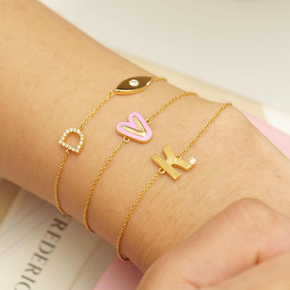 Ribbed Initial Diamond Bracelet