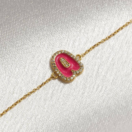 Diamond Halo Enamel Initial Bracelet