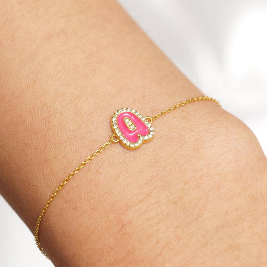 Diamond Halo Enamel Initial Bracelet