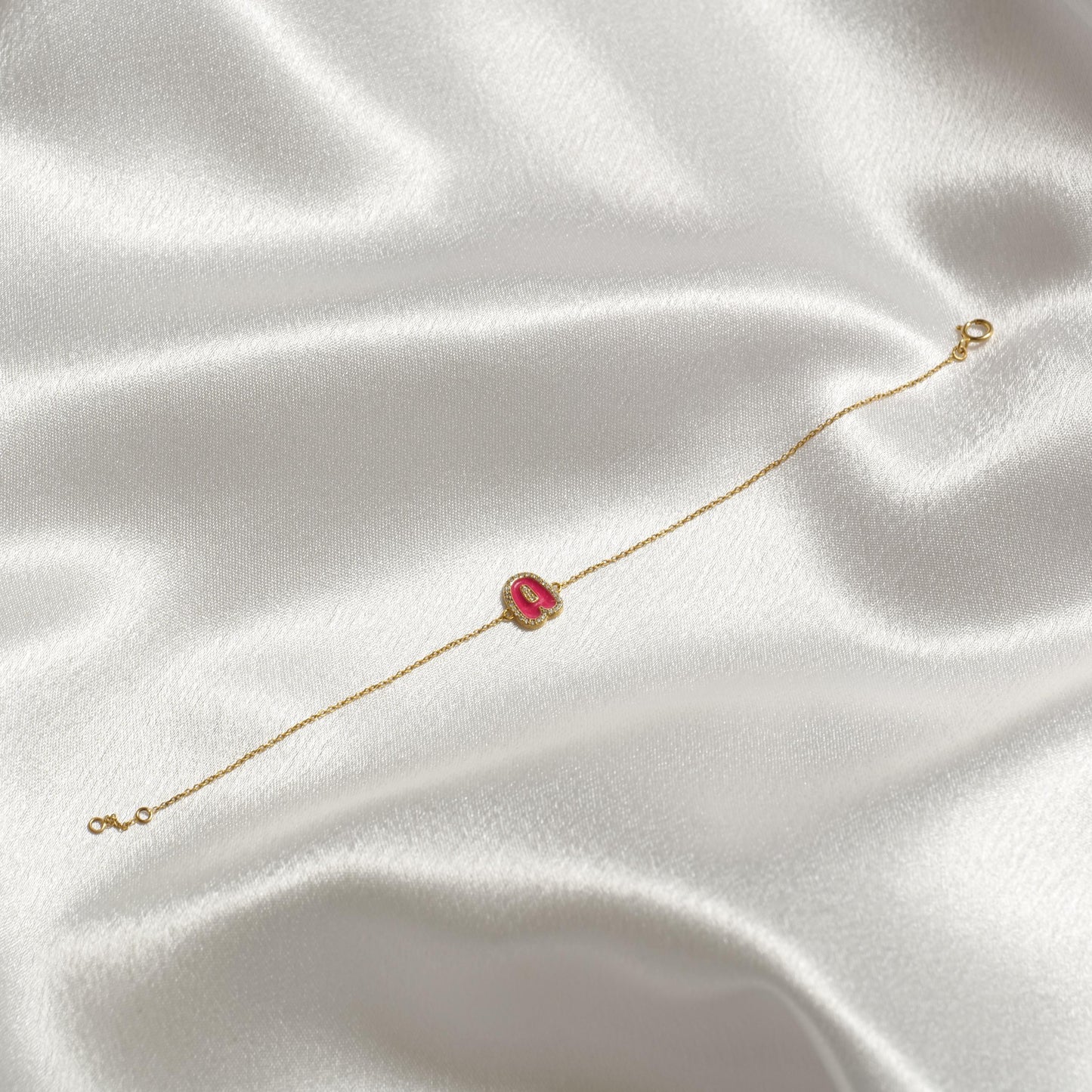 Diamond Halo Enamel Initial Bracelet