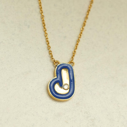 Blue Enamel Initial Diamond Necklace