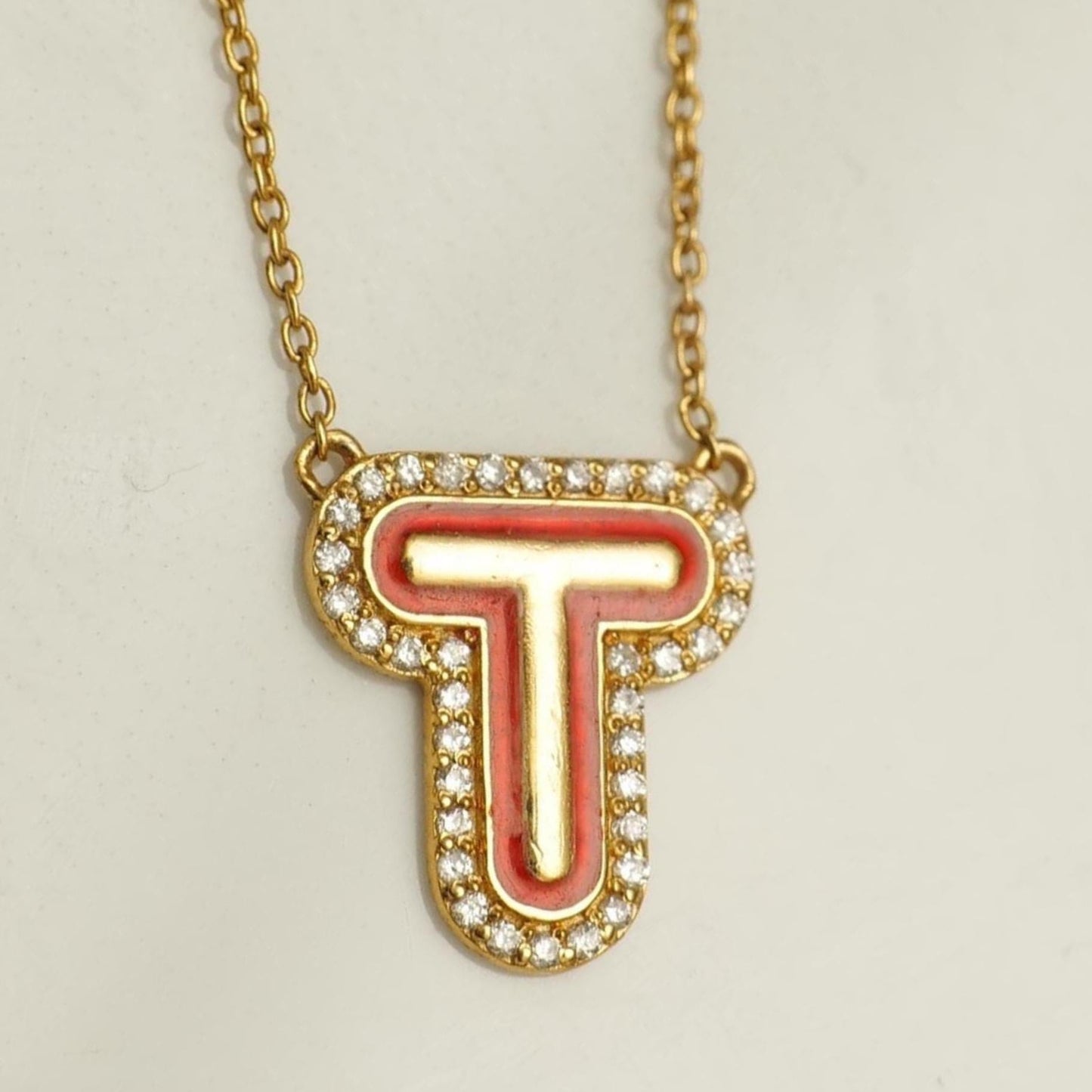 Enamel Initial Halo Diamond Necklace