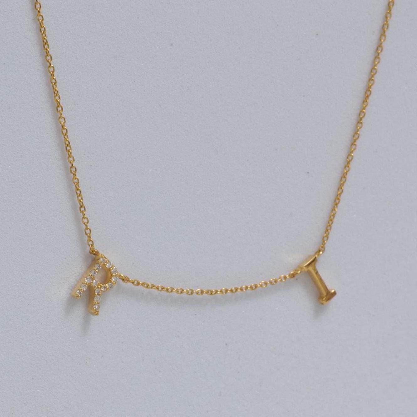 Two Initial Diamond Charm Necklace