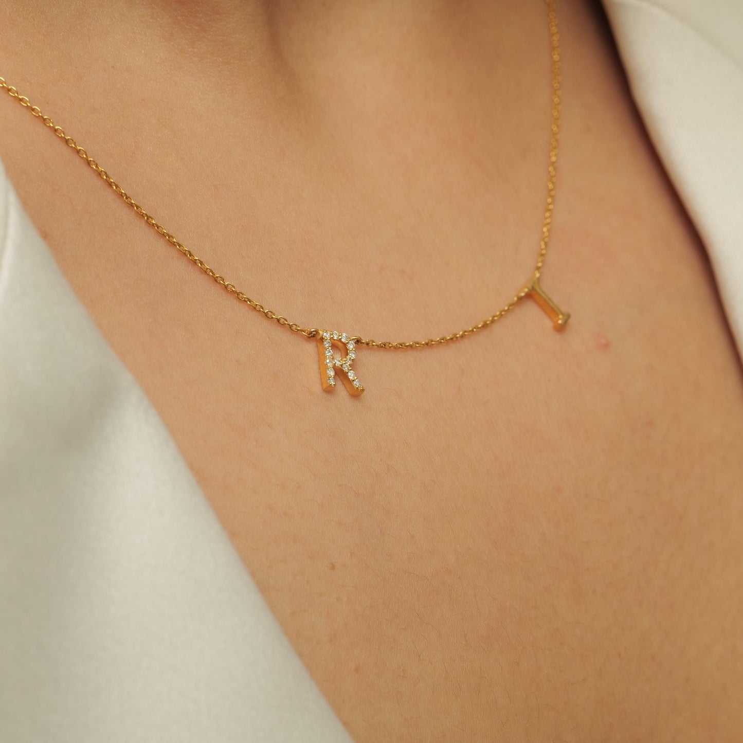 Two Initial Diamond Charm Necklace