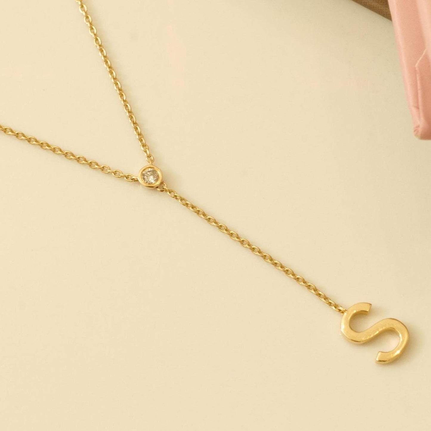 Bezel Diamond Initial Drop Lariat Necklace