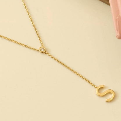 Bezel Diamond Initial Drop Lariat Necklace