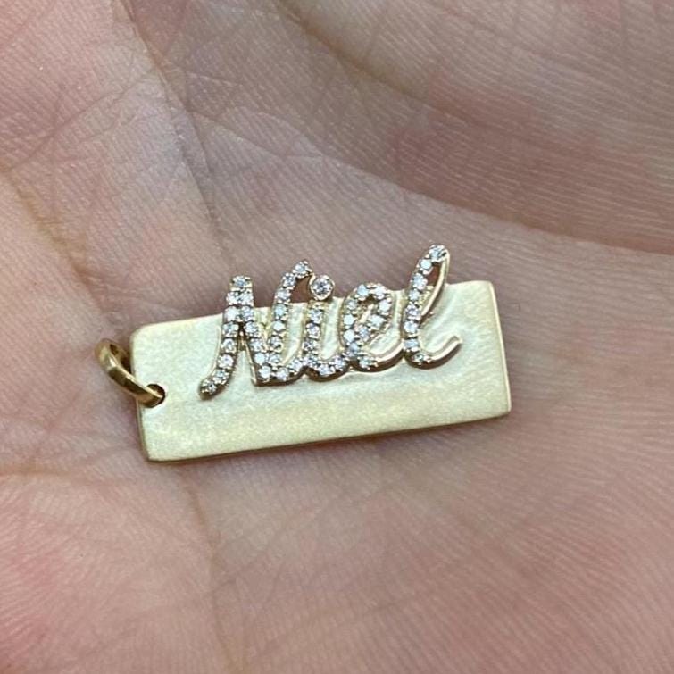 Cursive Nameplate Diamond Bar Necklace