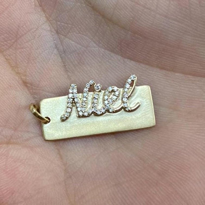 Cursive Nameplate Diamond Bar Necklace
