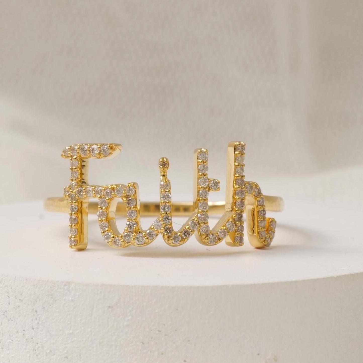 Faith Script Diamond Ring