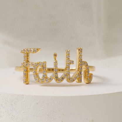 Faith Script Diamond Ring