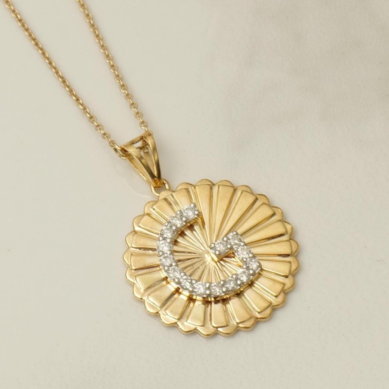 Sunburst Personalised Medallion Initial Diamond Necklace
