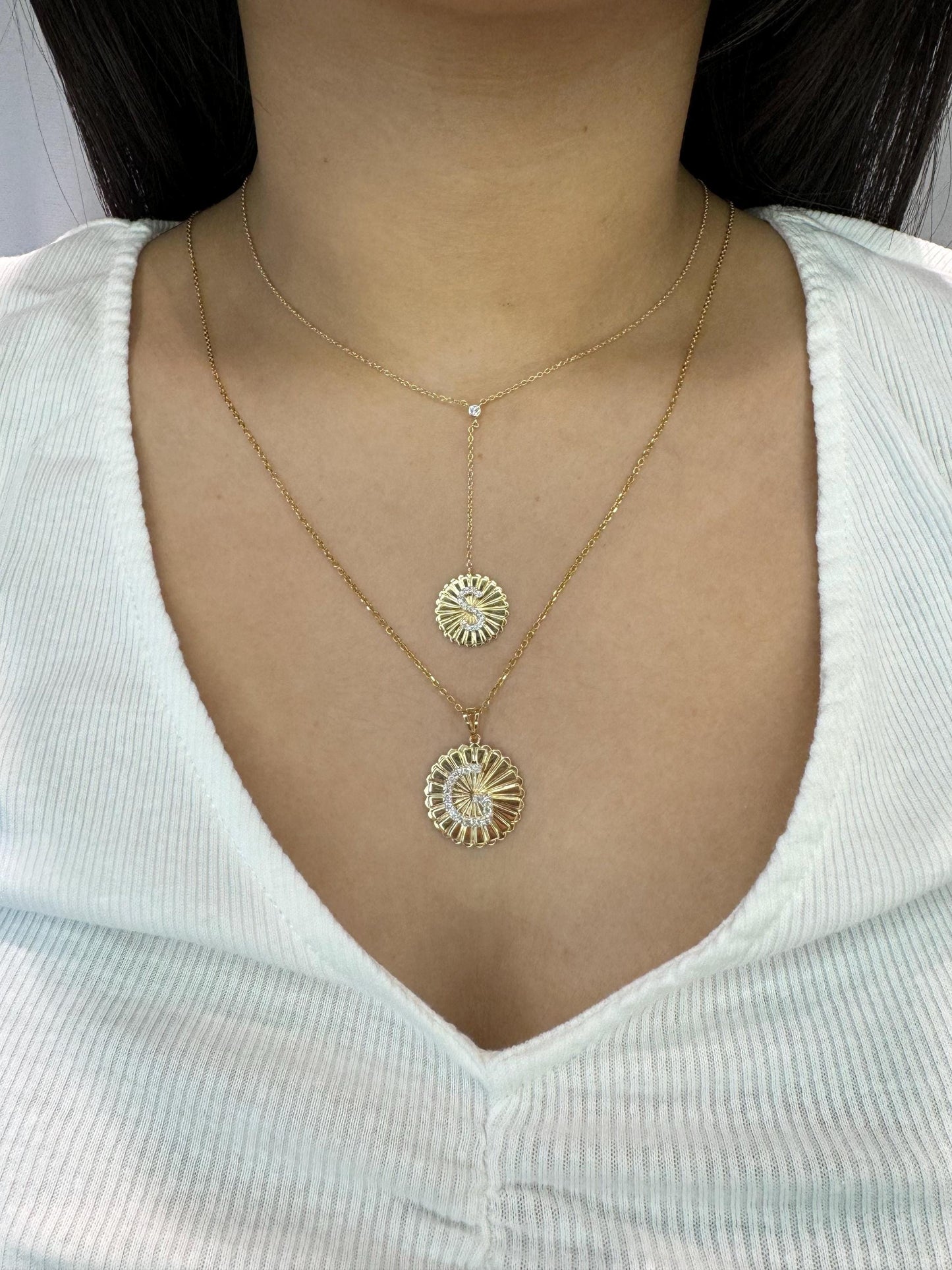 Sunburst Personalised Medallion Initial Diamond Necklace