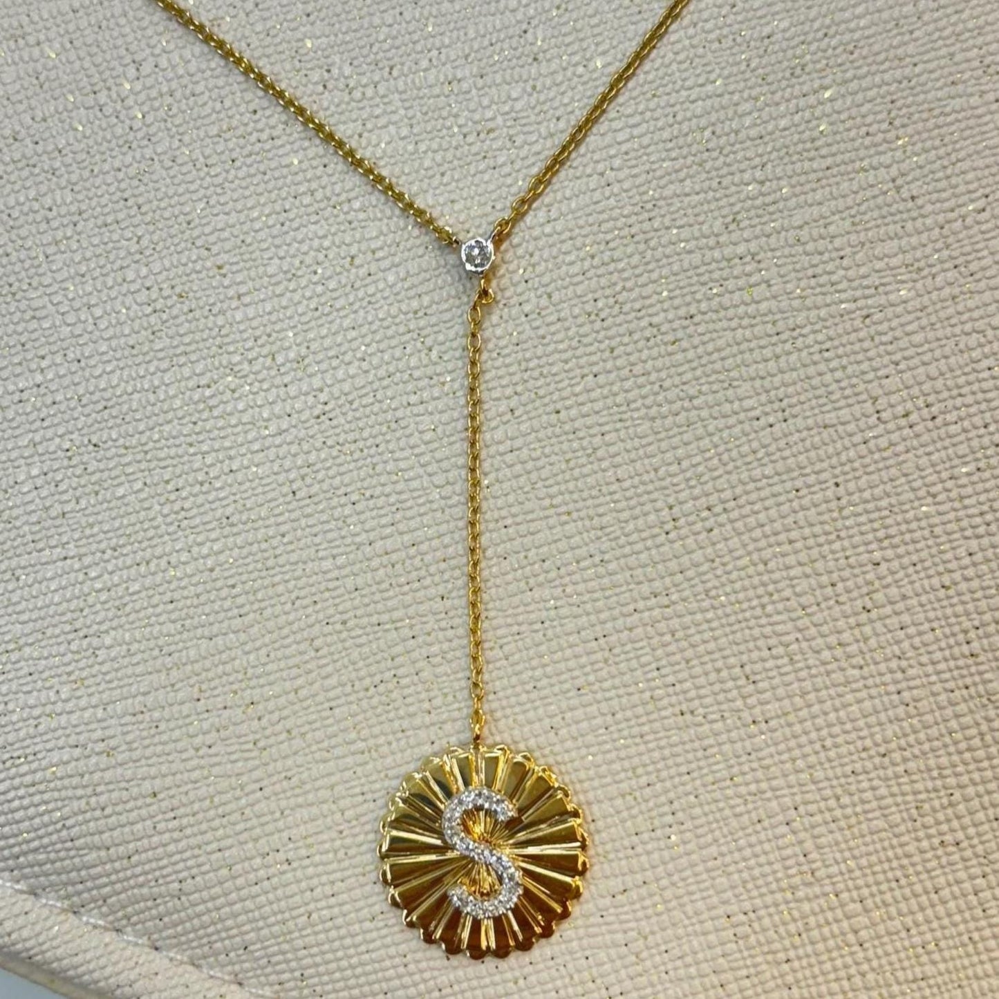 Sunburst Initial Diamond Lariat Necklace