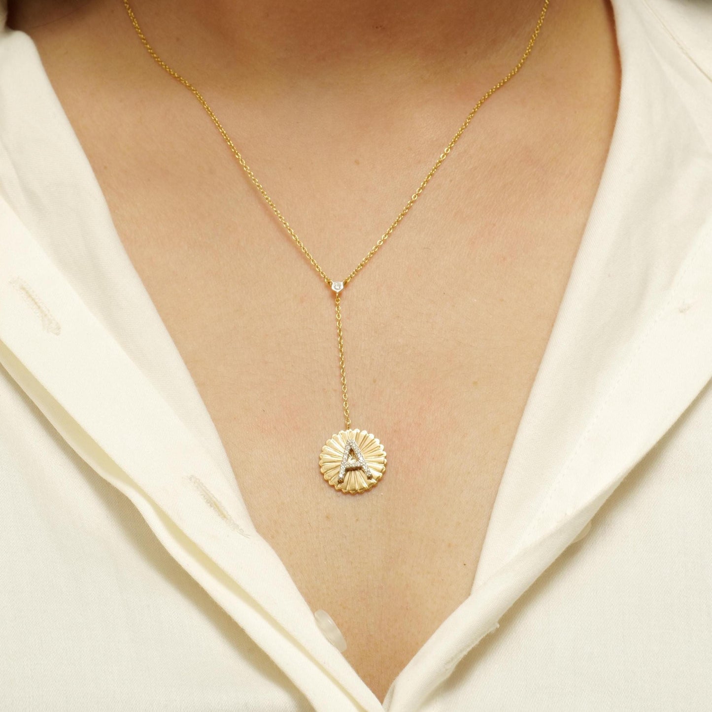 Sunburst Initial Diamond Lariat Necklace