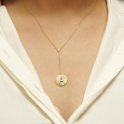 Sunburst Initial Diamond Lariat Necklace