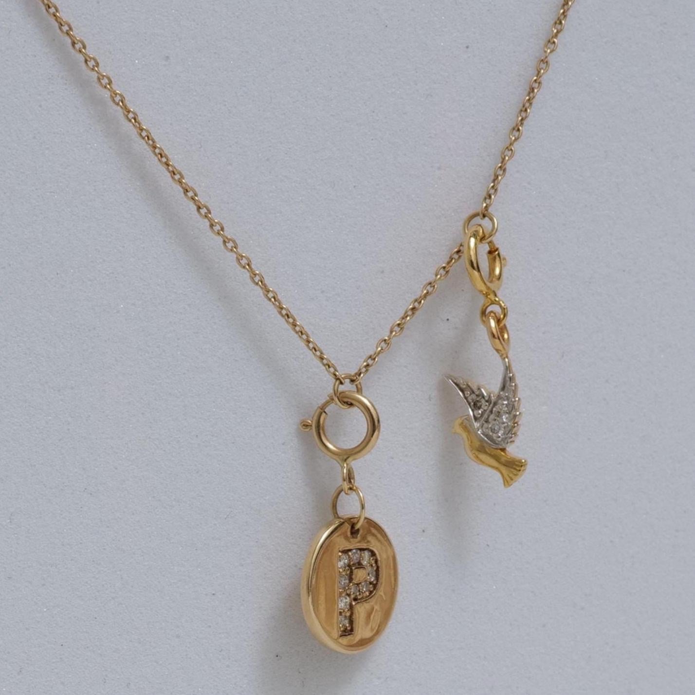 Diamond Initial Medallion & Dove Charm Necklace