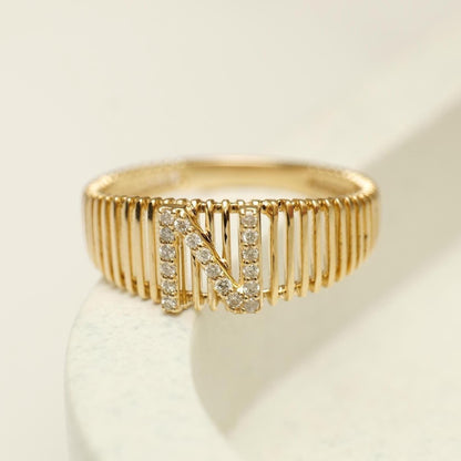 Ribbed Band Initial Diamond Ring