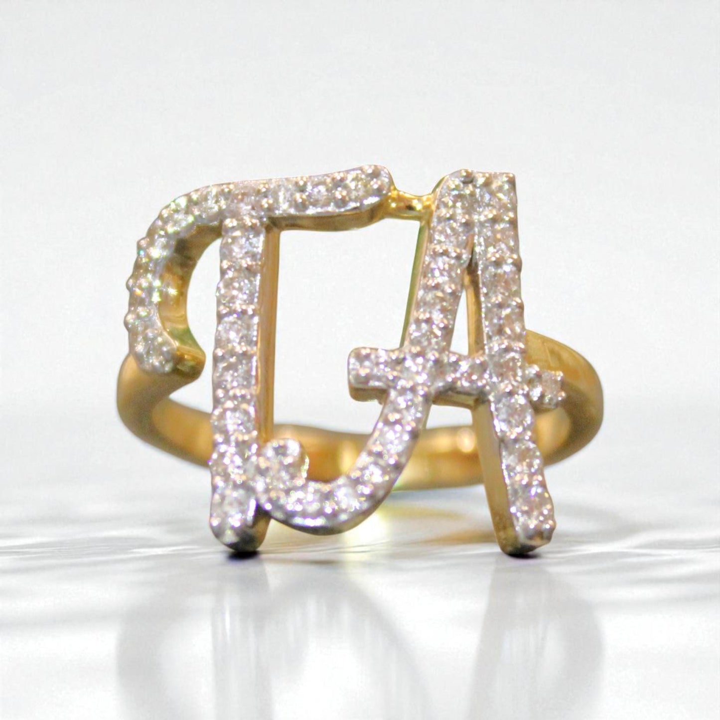 Open Band Double Initial Diamond Ring