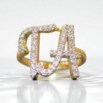 Open Band Double Initial Diamond Ring