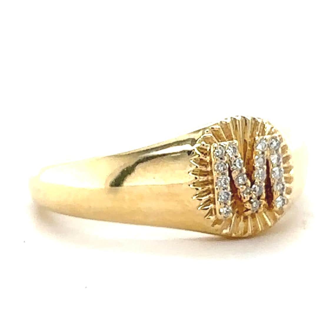 Textured Oval Initial Diamond Signet Ring
