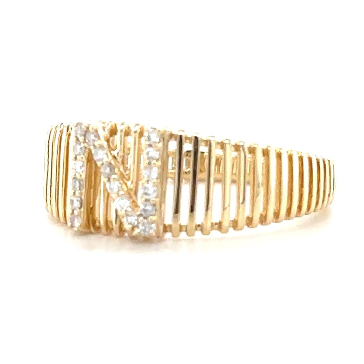 Ribbed Band Initial Diamond Ring