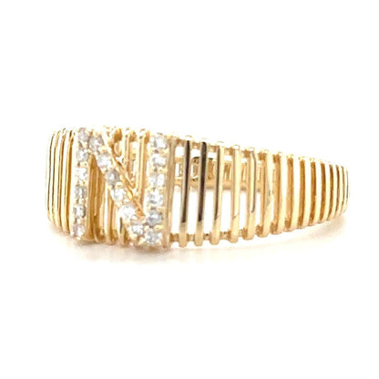 Ribbed Band Initial Diamond Ring