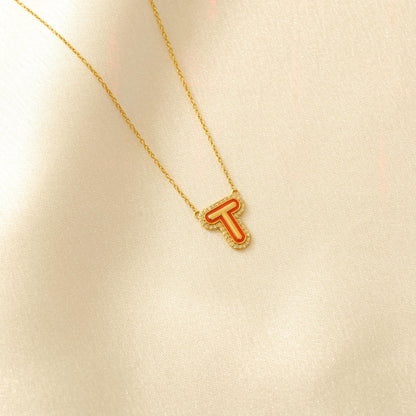 Enamel Initial Halo Diamond Necklace