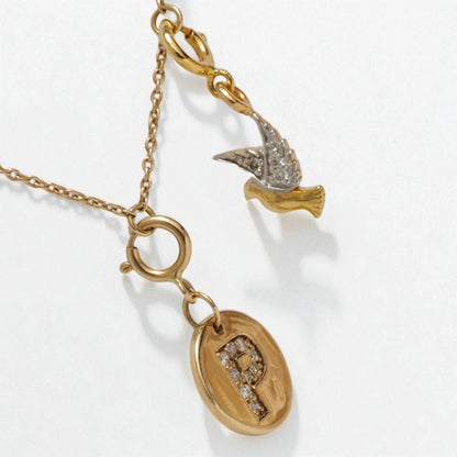 Diamond Initial Medallion & Dove Charm Necklace
