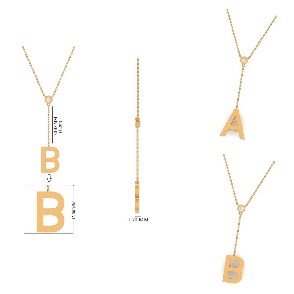 Bezel Diamond Initial Drop Lariat Necklace