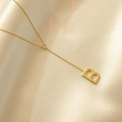Bezel Diamond Initial Drop Lariat Necklace