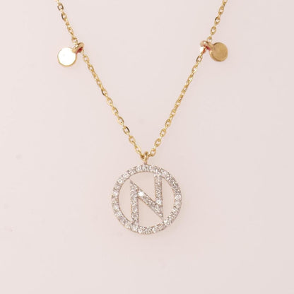 Diamond Initial Disc Necklace in 14K Gold