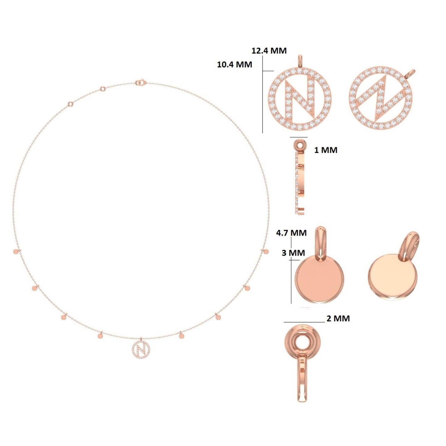 Diamond Initial Disc Necklace in 14K Gold