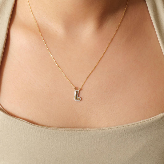Personalized Initial Halo Diamond Necklace
