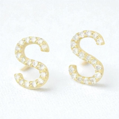 S Initial Diamond Stud Earrings