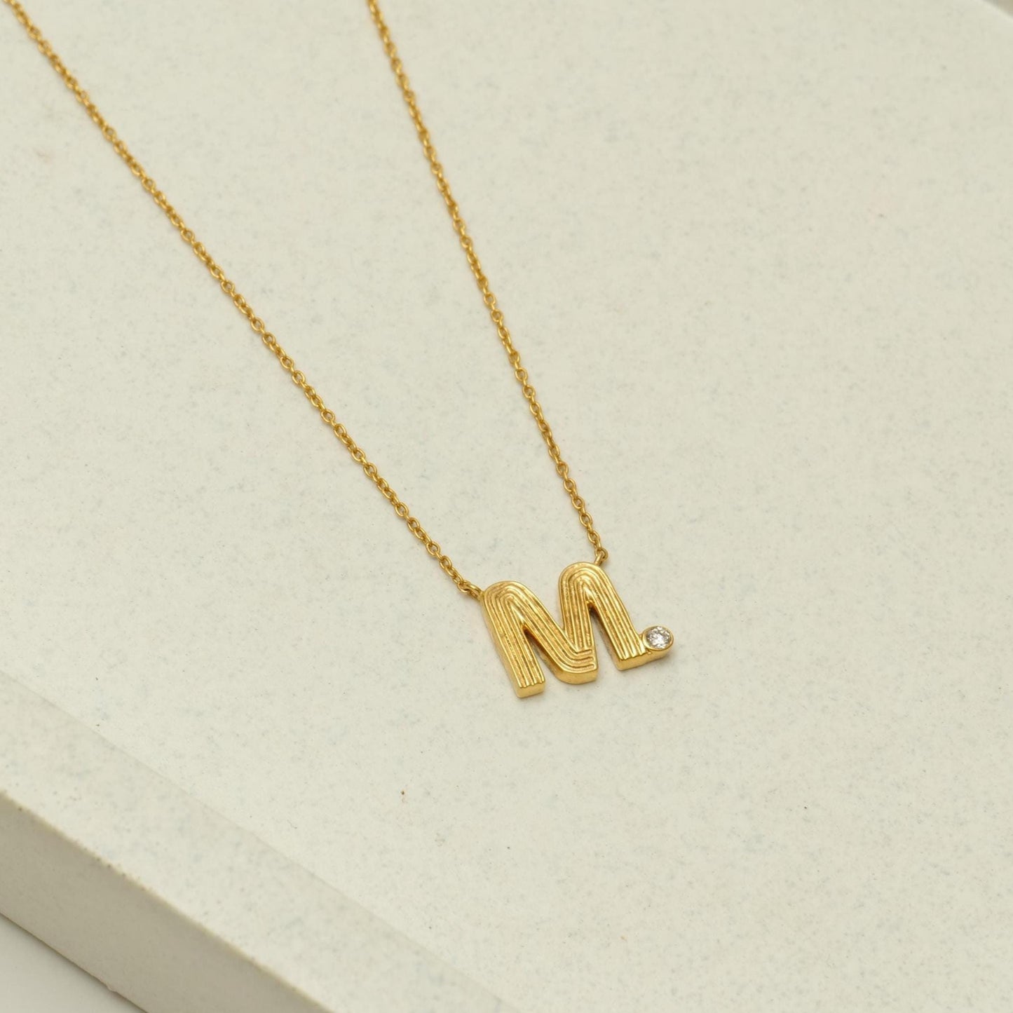 Ribbed Initial Diamond Necklace