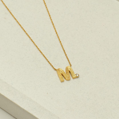 Ribbed Initial Diamond Necklace