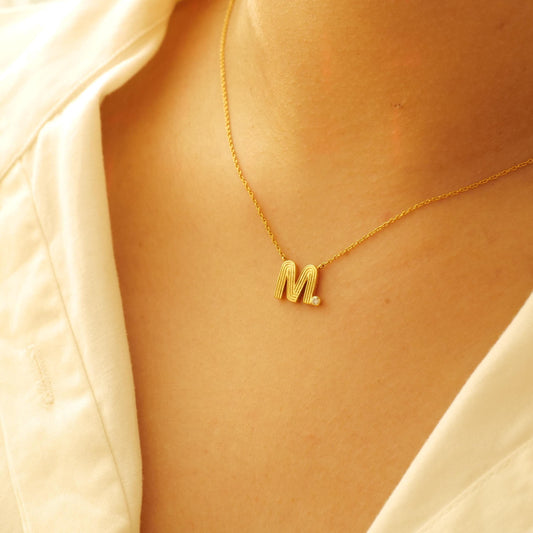 Ribbed Initial Diamond Necklace