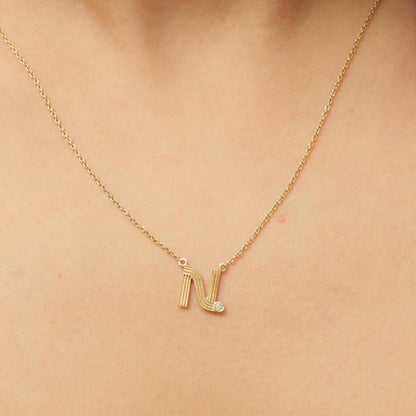 Ribbed Initial Diamond Necklace